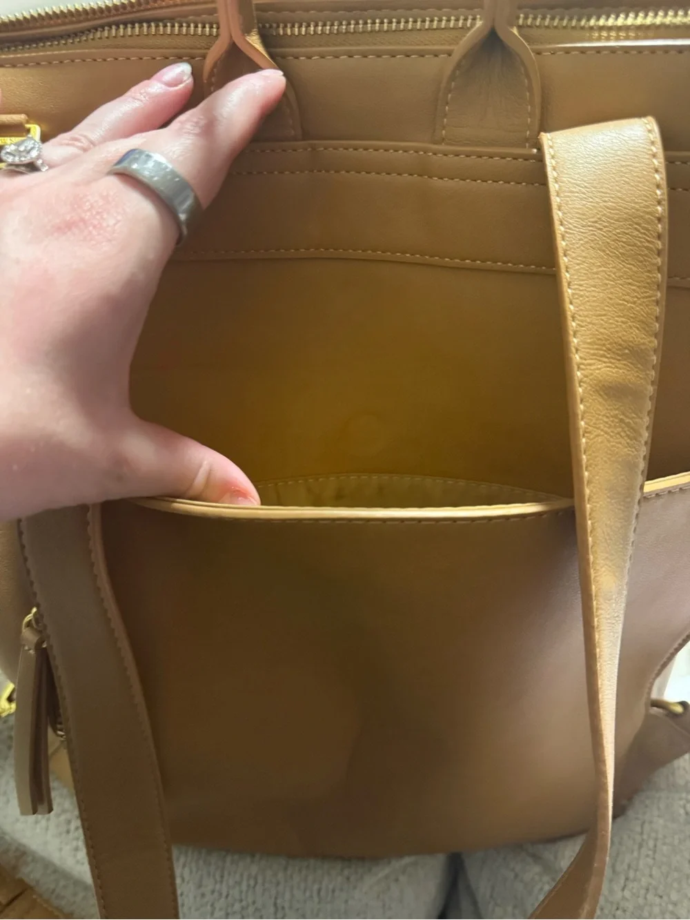 Fawn Design Caramel Leather Backpack with Gold Hardware